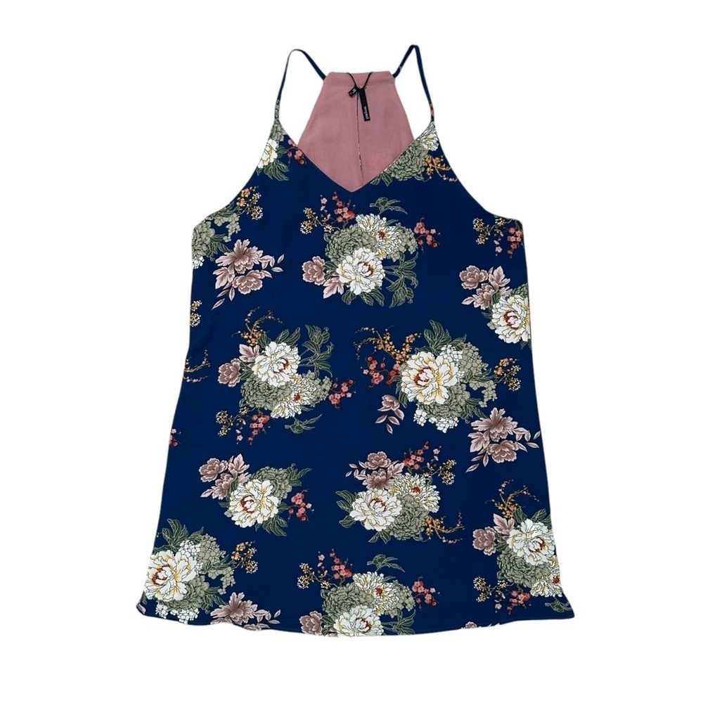 Tempted L Blue V-Neck Floral Print Sleevess Shift Dress